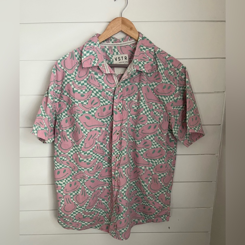 VSTR Pink Smiley Button Down